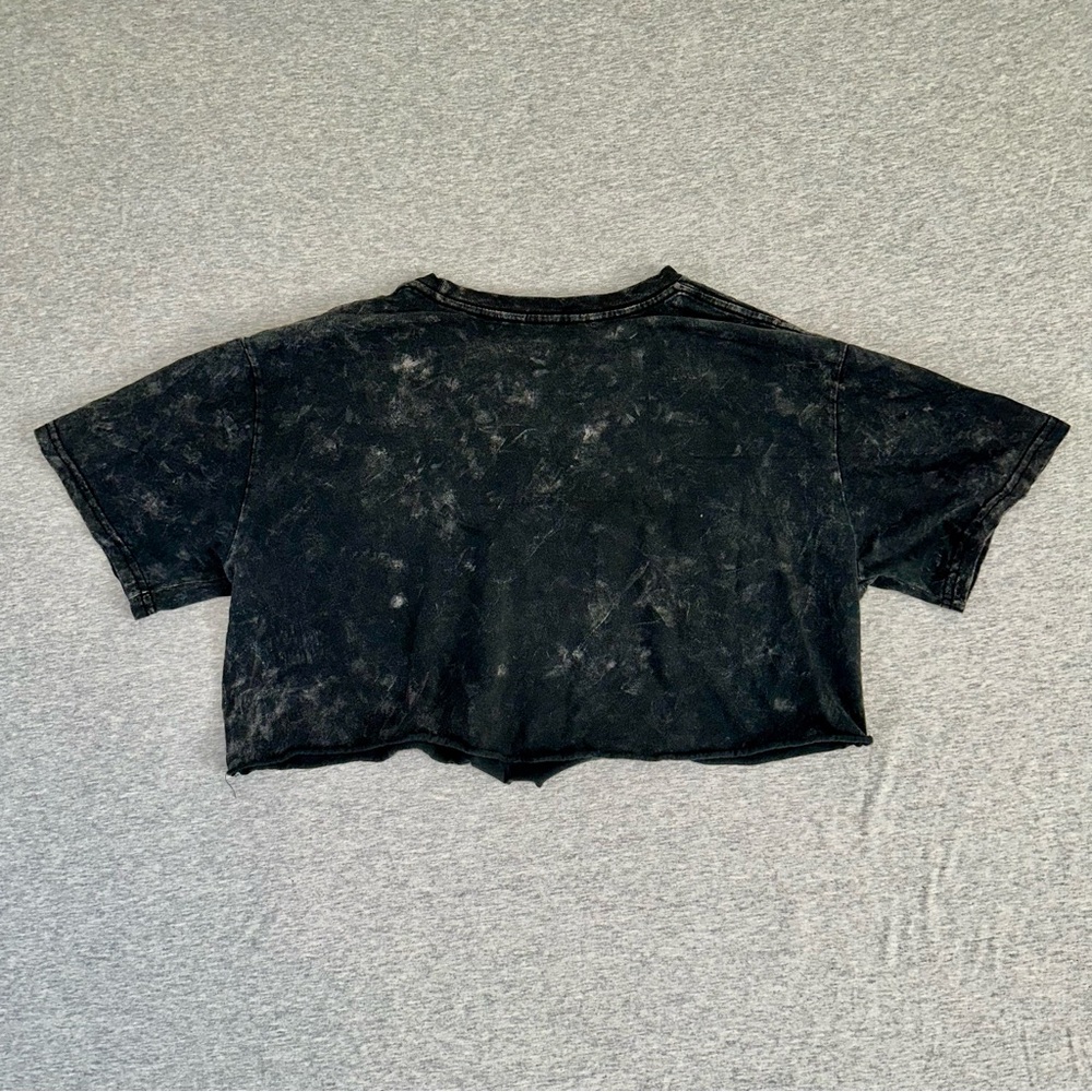 Distressed Rolling Stones Crop Top Black Acid Wash Grunge Thrashed Tee Women's L - Picture 2 of 7